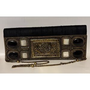 Vintage Meera Mahadevia Dupioni Silk Onyx/Mother of Pearls Handmade Shoulder Bag